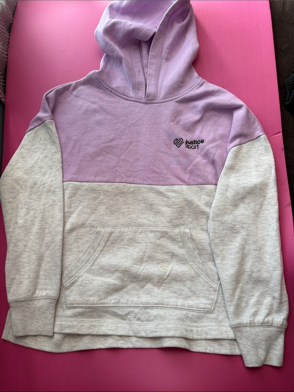 Justice Colorblock Crewneck Hoodie - Lavender and Light Gray